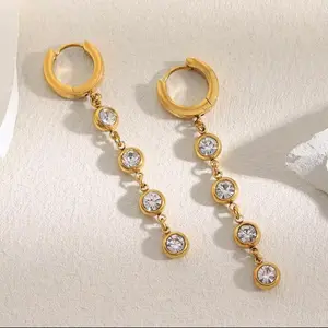 CZ Crystal Cascade Huggie Drop Earrings