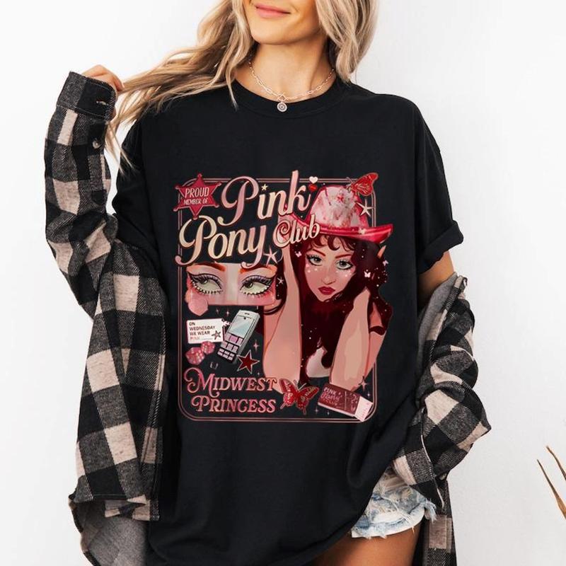 Chappell Roan Pink Pony Club Comfort Colors, Midwest Princess Tour 2024 Shirt, Sapphic Lesbian Wlw Pride Music Tee, Gift For Her Cotton Crewneck Sweater Womenswear Tops Women Lady