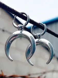 Moon Shaped Dangle Earrings, Punk Exaggerated Silver Horn Earrings, Fashion Ear Jewelry for Party, Daily Clothing Decor, Trendy All-match & Exquisite Jewelry for Gift