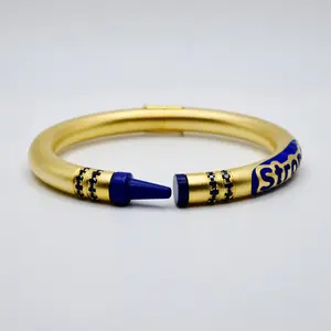 Customizable Crayon Bracelet in 18K Gold Filled with Blue Lapis and Blue Moissanites
