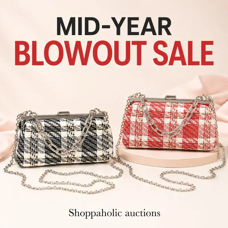 Shoppaholic Auctions Mid-Year Blowout Sale Plaid Pattern Chain Strap Handbags for Women