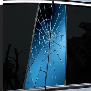 2 very good-looking and interesting car center post stickers with personal creativity, B-pillar protective film, blue spider web pattern car sticker sticker, suitable for cars