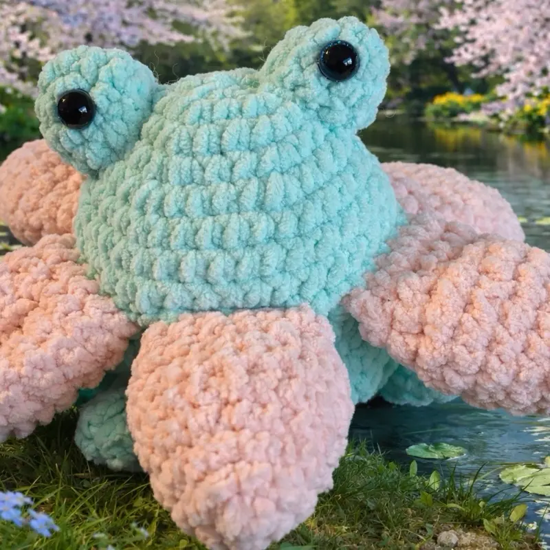 Frog in a Flower - Handmade Crochet Toy with Soft Pastel Colors and Expressive Eyes for Kids