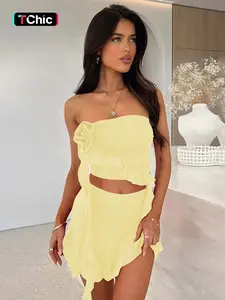 Women's Tube Top & Skirt Two-piece Set, Fashion Casual Strapless Top & Skirt for Daily Outdoor Wear, Ladies Clothes for All Seasons