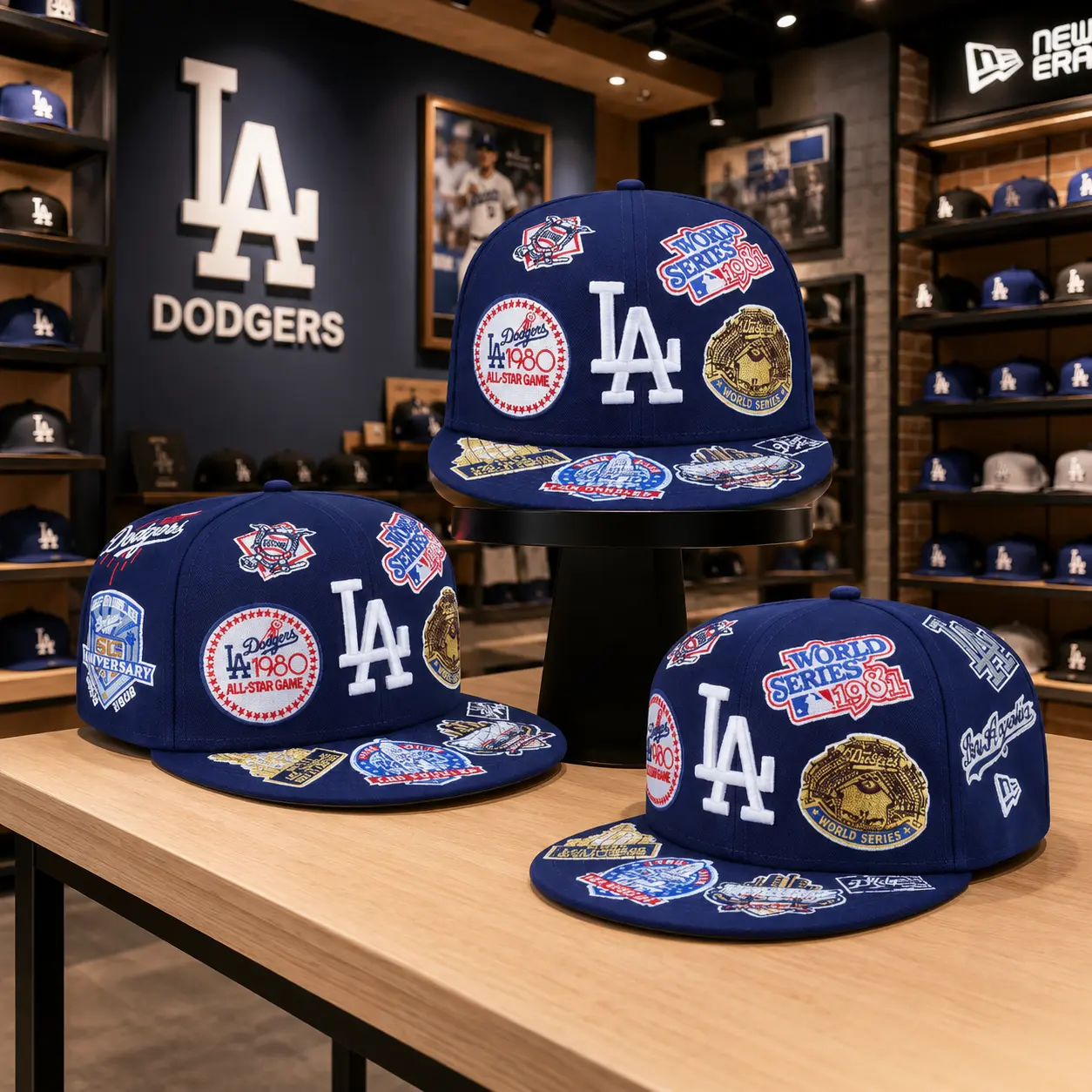 Los Angeles Dodgers Blue Fitted Hat – New Era 59FIFTY All Over Patch Baseball Cap Premium Streetwear Gift