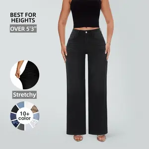 Magic ONESO BBL Baggy Jeans for Women Comfortable Mid-Low Rise Stretch Wide Leg Denim Pants Retro Distressed Tummy Control Loose Fit Trousers Minimalist Basic Plus Size Regular Size 8001