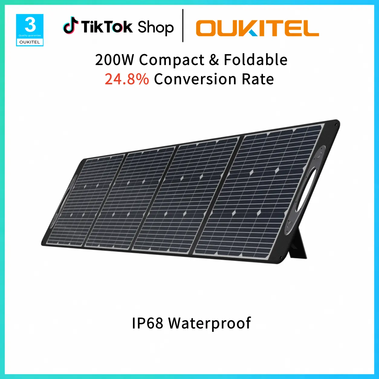 OUKITEL 200W Portable Solar Panel for Power Stations, Foldable Solar Charger with 4 Kickstands, IP68 Waterproof, MC4 Output, Compatible with Most Power Stations, Outdoor Camping, RV, Camper, Off-Grid, Emergency Backup & Power Outages