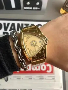 Men's Elegant Quartz Watch, Dial, Silver Color Case, Rectangle Analog Face, Mineral Glass, Perfect Gift for Men, Triangle Dial Wristwatch, Casual Trendy Wristwatch