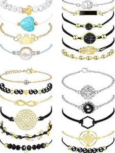 21-Piece Elegant Style Adjustable Waterproof Handmade Friendship Bracelet Anklets Set for Women and Teens