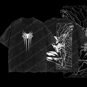 BoldThreads Symbiote Black Suit Spideyy Hero V2 Edition Double Printed Oversize Lightweight Acid Washed Tee Comic Graphic Design Top 100% Cotton 250gsm Streetwear Superhero Movie T-Shirt Clothes Hoodies Menswear Womenswear