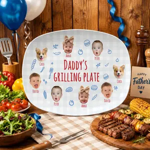 Personalized Pet & Kids Photo Dads Grilling Plate, Funny Kids Photo Platter, BBQ Dad Gift For Husband, Grandpa Gift, Fathers Day Gift Idea