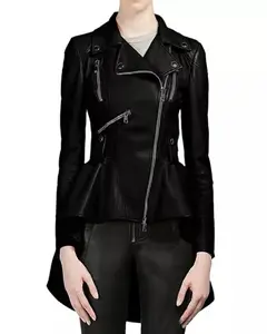 MotorCycleJackets Women’s Black Peplum Leather Jacket