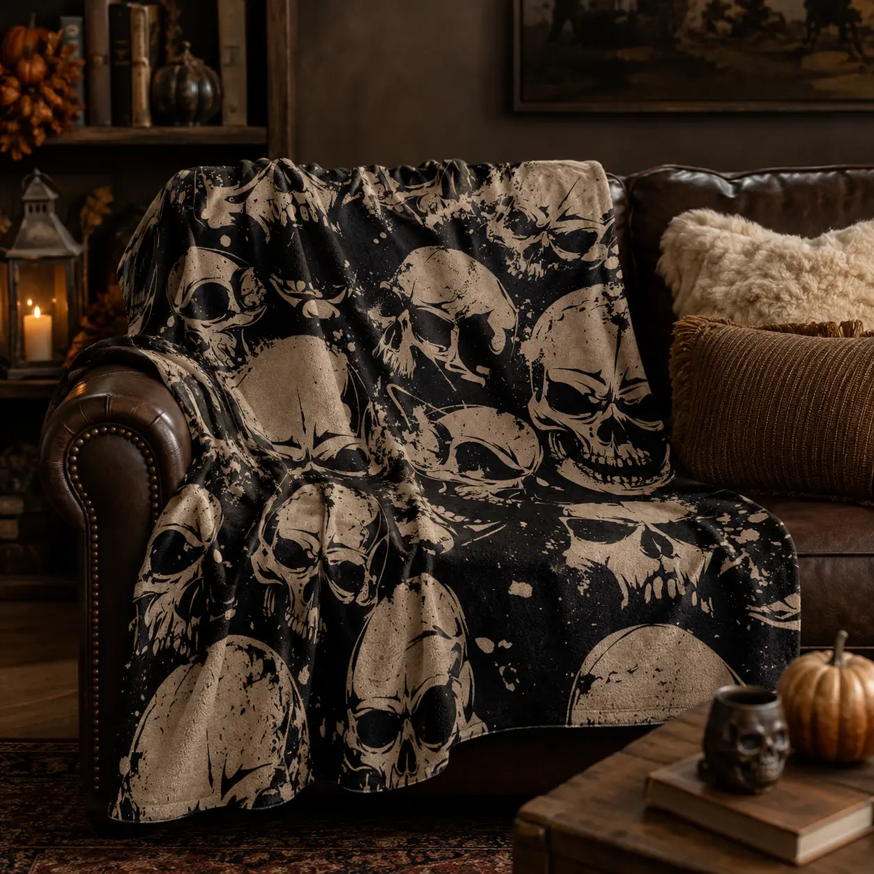 Grunge Distressed Skull All Over Print Gothic Flannel Throw Blanket, Lightweight Soft Fuzzy Plush Blanket for Couch Bed Sofa, All Season Cozy Warm, Spooky Halloween Gift for Gothic Punk Lovers, Vintage Dark Grunge Aesthetic Bedroom Man Cave Home Decor