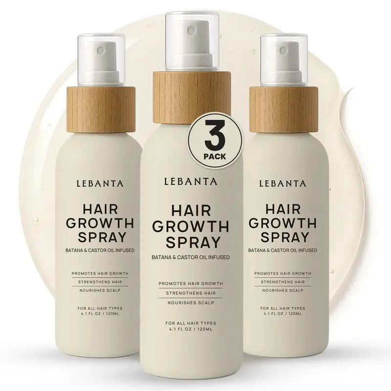 Lebanta Hair Growth Spray - 3PK 120ML Non-Greasy Haircare Serum with Batana & Castor Oil, Growth Enhancer for All Scalp Types, Daily Care for Thicker Stronger Strands, Hair Fall Help & Thinning Fighter