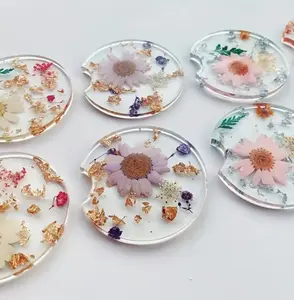 Resin Car Coaster with Flowers and Gold Flakes