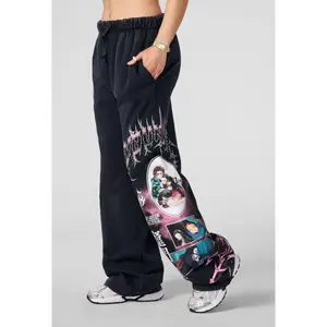 Men's Anime Dark Magician Graphic Sweatpants Loose Fit Black Streetwear Wide Leg Pants