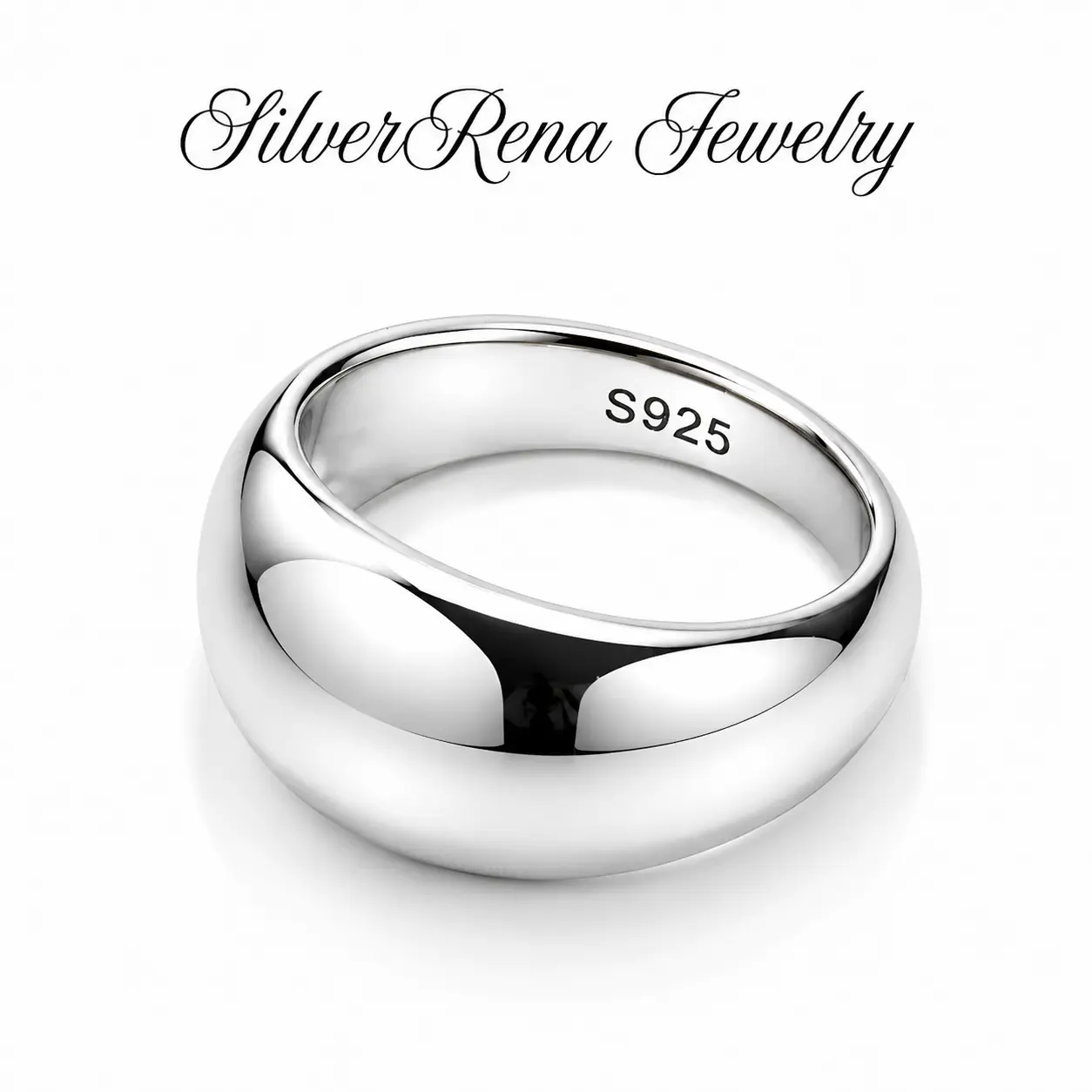 S925 Sterling Silver Polished Dome Wide Band Ring Smooth Chunky Solid Plain Stackable Silver Band Minimalist Dainty Everyday Statement Jewelry For Women Girls Gift For Birthday Anniversary