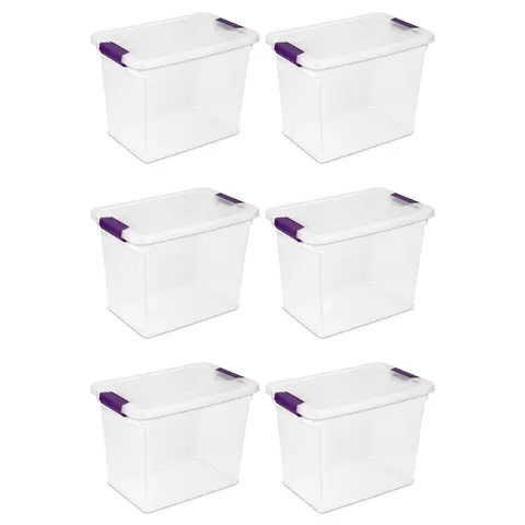 Sterilite 27 Qt ClearView Latch Storage Stackable Bin with Latching Lid, 6 Pack Boxes Organiser