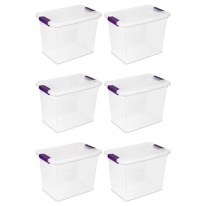 Sterilite 27 Qt ClearView Latch Storage Stackable Bin with Latching Lid, 6 Pack Boxes Organiser