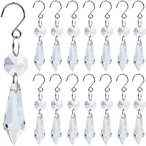 20pcs Clear Chandelier Icicle Crystals Prisms Hanging Crystal Bead Pendants Ornaments Replacements with Hooks for Windows Wedding Christmas Tree Lamp Decoration