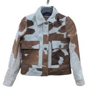 Handmade Genuine Cowhide Fur Leather Jacket - Natural Hair-On Cow Skin Fashion Jacket