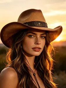 Unisex's Cowhide Belt Decor Straw Hat, Casual Outdoor Sun Protection Breathable Cowboy Hat for Men & Women, Fashion Accessories for Daily Wear
