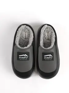 Men's Patched Design Plush Slippers, 2024 New Style Casual Soft Comfortable Home Slippers, Warm Slippers for Indoor & Outdoor Use for Fall & Winter