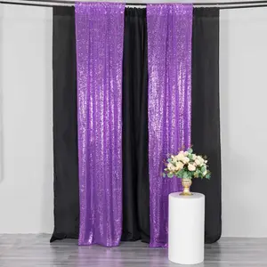 2 Pack Purple Sequin Backdrop Drape Curtains with Rod Pockets, Seamless Glitter Mesh Photo Booth Event Divider Panels - 8ftx2ft