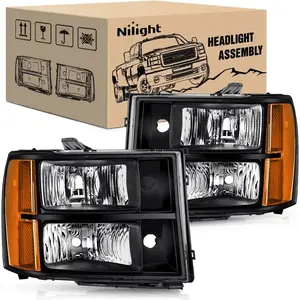 Nilight Headlight Assembly for 2007-2014 GMC Sierra 1500, 2500, 3500HD - Black Case, Amber Reflector, IP65 Rated, OE Standard, Plug-N-Play, UV Resistant