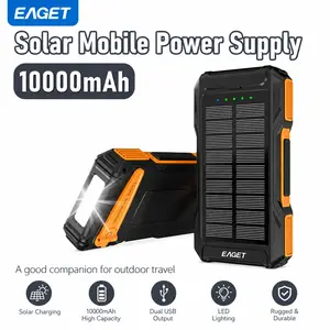 Eaget 10000mAh Solar Waterproof Power Bank with Compass & Flashlight Compact Portable Battery Pack Fast Charging Multi-Output Emergency  hand crank Charger for Mobile Devices Outdoor Camper Hiker Traveler Adventure Gear built-in wireless