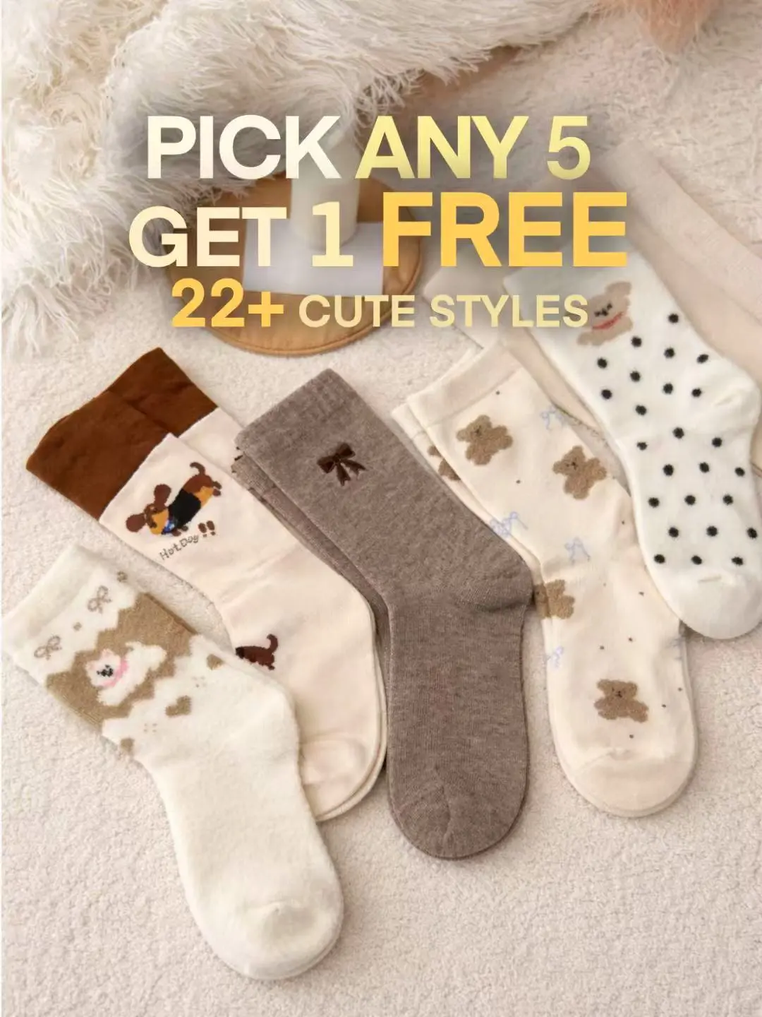 【Custom Cozy Socks 】23+Cute Socks /You Pick 5 Pairs +1 Free / Write 5 numbers or Let Us Choose/ Women's Slouchy Crew Socks Set/ Fluffy Cozy Women's Sleep Socks