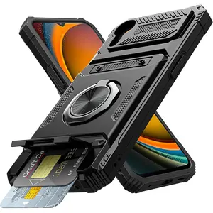 Phone Case with Card Holder, 360° Rotatable Ring Kickstand Dual Layer Protective Wallet Phone Case, Phone Accessories for Samsung Galaxy XCover 7 Pro, Casing