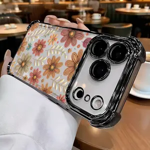 Vintage Floral Design Compatible with iPhone 17 PRO MAX and iPhone 16 15 14 13 12 11 PRO MAX PLUS and iPhone 16E 17 AIR Series Mobile Case, with Black Electroplated Frame, Drop Resistant and Transparent Soft Back Cover