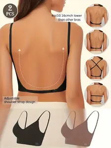 Women's Comfortable Seamless Smooth Backless Adjustable Bra Set, 2-Piece Lingerie for Everyday Wear, Soft and Breathable Design, Perfect for All Seasons, Summer