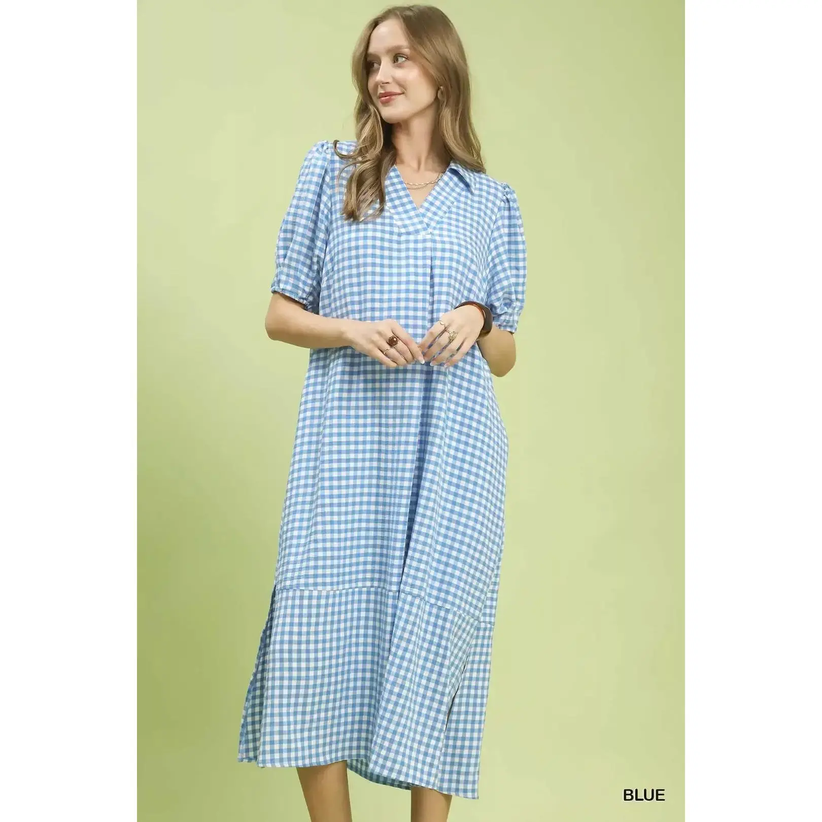 Umgee Gingham Midi Dress with Side Pockets