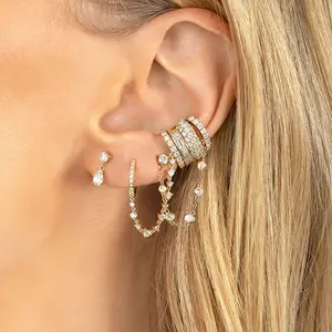 925 silver women's tassel earrings, exquisite zircon cartilage all-in-one earring clip earrings for women