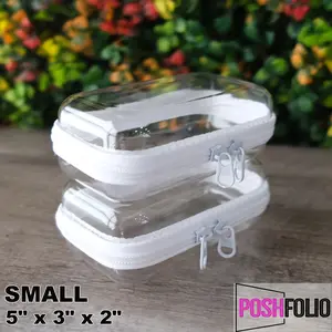 Poshfolio Hard Shell Clear Double Zip Cases for Organization Size SMALL 2 Pack