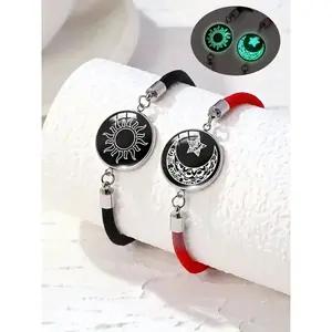 Luminous Couple Sun & Moon Bracelet Set, Fashionable Glow in The Dark Bracelet for Men & Women, Trendy All-match Exquisite Jewelry for Birthday Gift