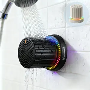 Lewinner magnetic Bluetooth speaker water-resistant according to IPX4, with TWS pairing, RGB rhythm light and rotary knob control, portable wireless speaker for bathroom, kitchen, home, and outdoor use Audio Smartphone
