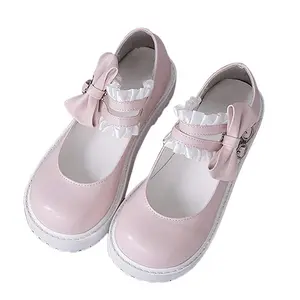 Japanese Sweet Lolita Cosplay Party Shoes Cute Platform Mary Jane Flats with Removable Bows Women Girl