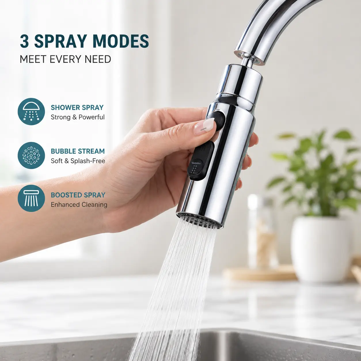 Brass Faucet Sprayer Attachment for Kitchen Sink - 1 Count, Brass Universal Interface, 360-Degree Rotatable, 3 Spray Modes, Easy to Switch Water Modes, Fast Installation, No Extra Tools Needed, Plumber's Tape & Seal Rings Included, Adjustable Spray Head