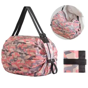 Foldable Supermarket Shopping Bag, Large Capacity, Shoulder Strap, Durable Foldable Round Design, Perfect for Shopping, Travel, Daily Use, Reusable Shopping Bags