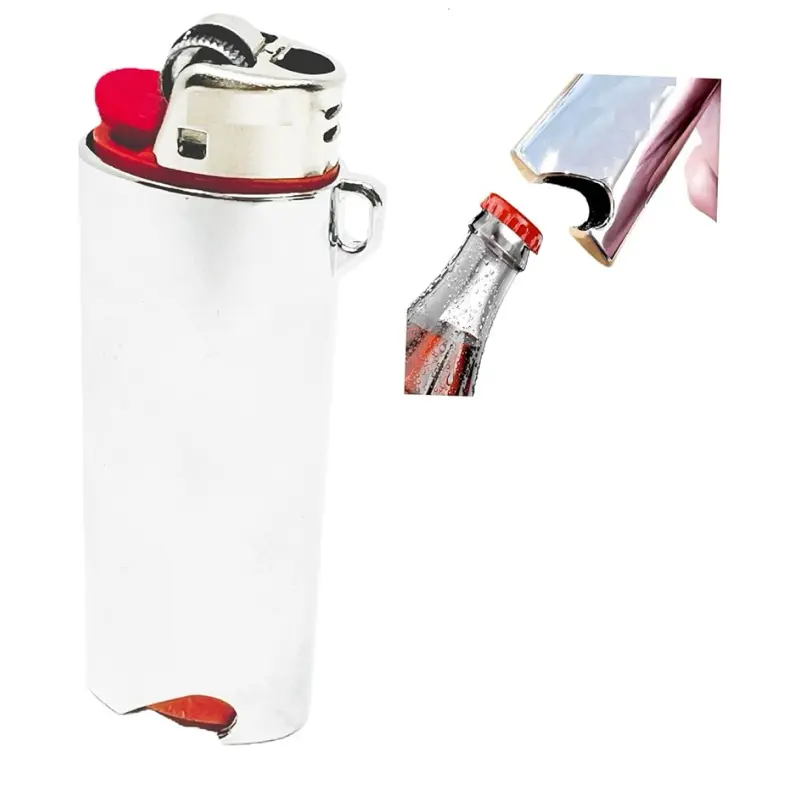 Metal Lighter Case Cover  Pouch Fits Bic Lighter Standard Size J6 with bottle opener in silver