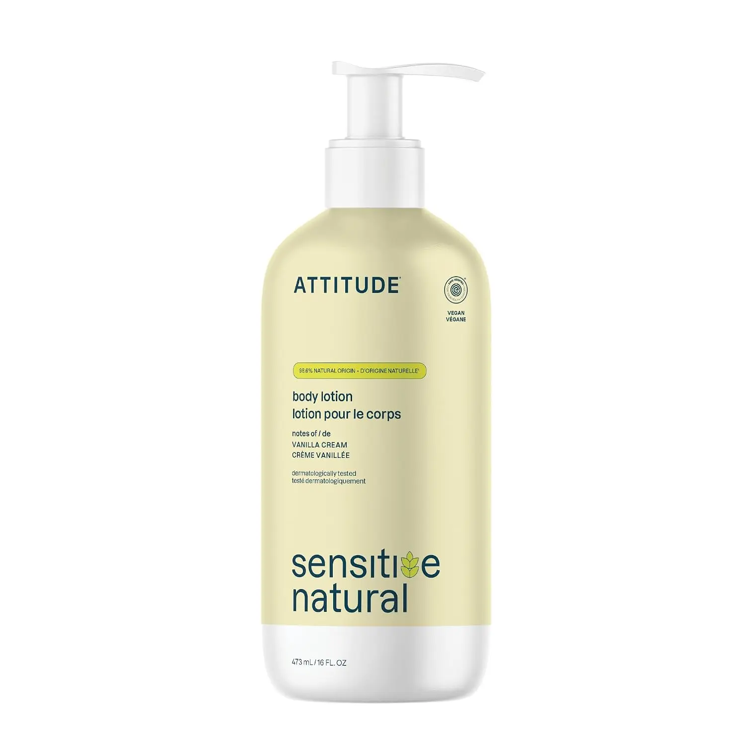 ATTITUDE Sensitive Skin Body Lotion, Soothing Oat Formula, Hydrating Care for Dry Skin, EWG Verified, Dermatologically Tested, Vegan, Vanilla Cream Scent, 16 Fl Oz
