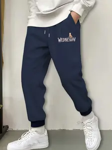 Men's Casual Jogger Pants, Wednesday Addams Logo Print, Fitted Design, Perfect for Fall & Winter, Daily Wear