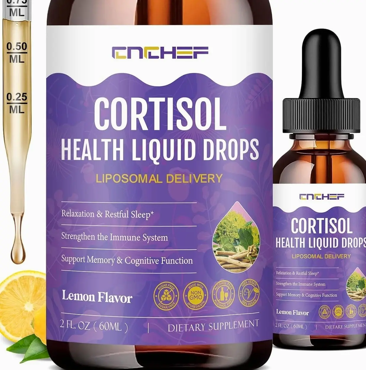 Cortisol Supplement Liquid Drops, Hormone Balance for Women Men Cortisol Detox with Magnesium Glycinate, L-Theanine, Rhodiola Rosea, Ashwagandha, Phosphatidylserine, Mood Focus, Sleep Support, 2 Fl Oz