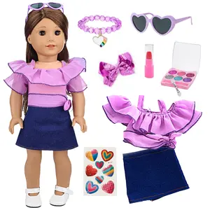 DEARBEI Fashion clothing accessory set (excluding dolls), suitable for 16-18 inch reborn doll tops, skirts, mini cosmetics, necklaces, bows, glasses, dress up games, children's toys, ideal birthday gifts, Christmas gifts, Valentine's Day gifts