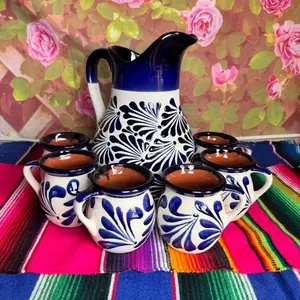 Cielito Lindo Blue Cobalt Pitcher with 6 Mugs - Elegant Mexican Design for Home Decor and Serving
