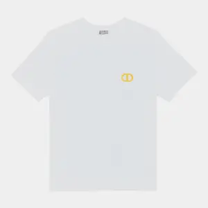 Dior CD Icon Short Sleeve Tee Shirt White Yellow