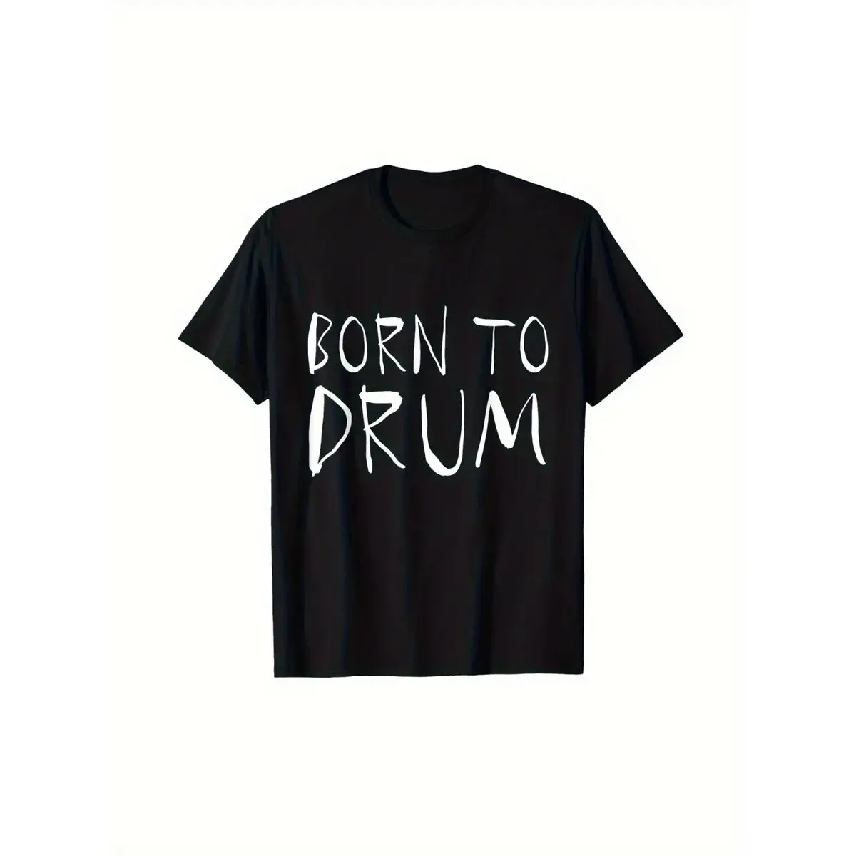 Born to Drum Funny Drummer T-Shirt - Black with White Print, 100% Regular Fit Casual Round Neck Tee for Adults, Machine Washable All-Season Comfort